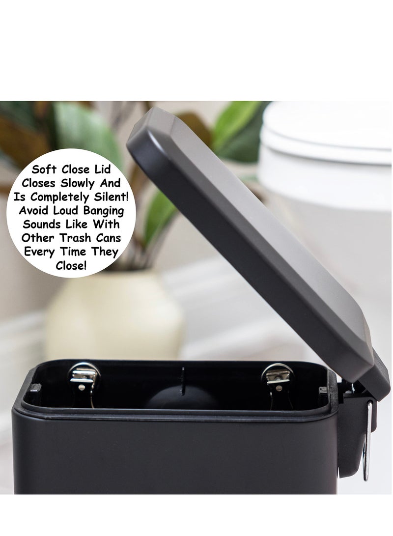 Slim Trash Can with Anti - Bag Slip Liner and Lid, Use as Mini Garbage Basket, Slim Dust Bin, or Decor in Bathroom, Restroom, Kitchen, or Bedroom (9L, Black)