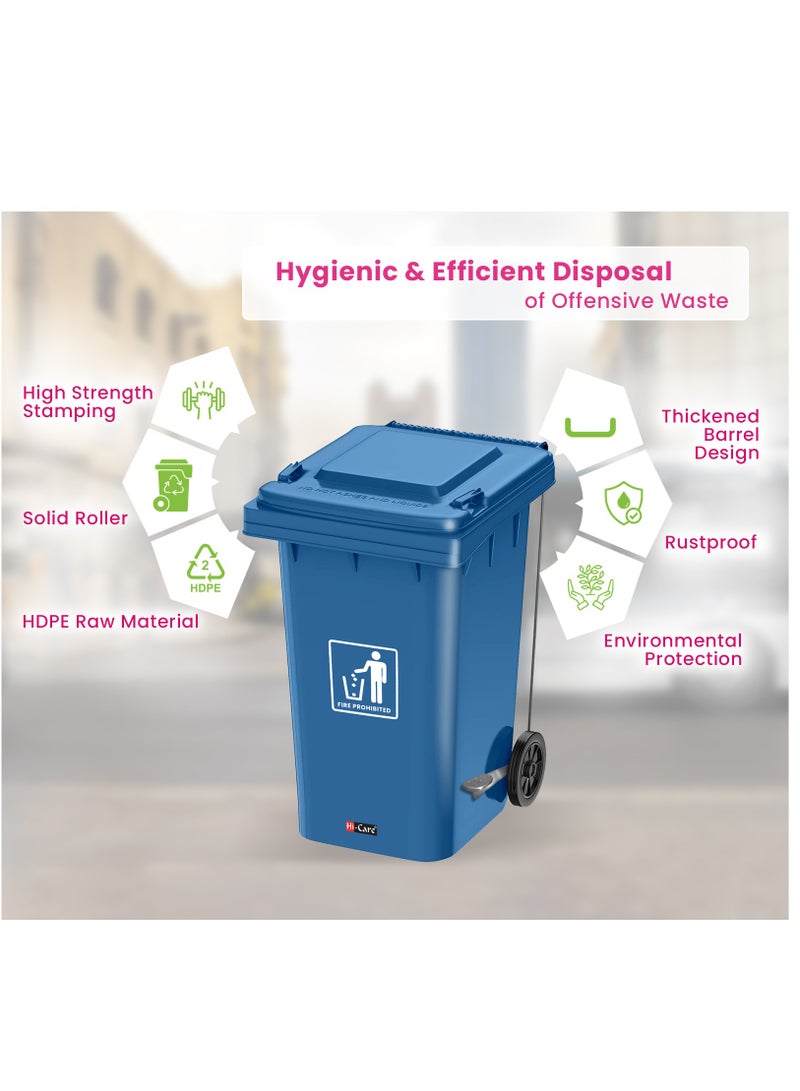 Plastic Garbage Bin 120 Litre with wheel and pedal - Heavy Duty Kitchen Dust Bin Outdoor Recycle Trash Can Large Industrial Waste bin Trash bin (Blue)