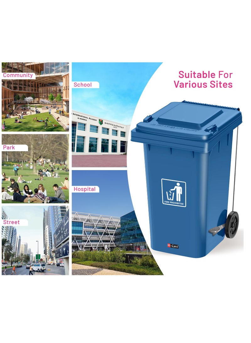 Plastic Garbage Bin 120 Litre with wheel and pedal - Heavy Duty Kitchen Dust Bin Outdoor Recycle Trash Can Large Industrial Waste bin Trash bin (Blue)