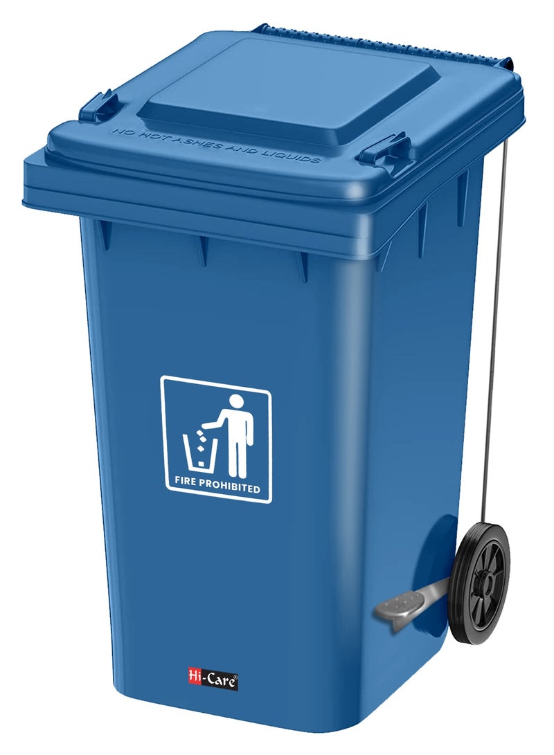 Plastic Garbage Bin 120 Litre with wheel and pedal - Heavy Duty Kitchen Dust Bin Outdoor Recycle Trash Can Large Industrial Waste bin Trash bin (Blue)