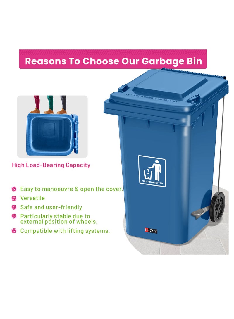 Plastic Garbage Bin 120 Litre with wheel and pedal - Heavy Duty Kitchen Dust Bin Outdoor Recycle Trash Can Large Industrial Waste bin Trash bin (Blue)