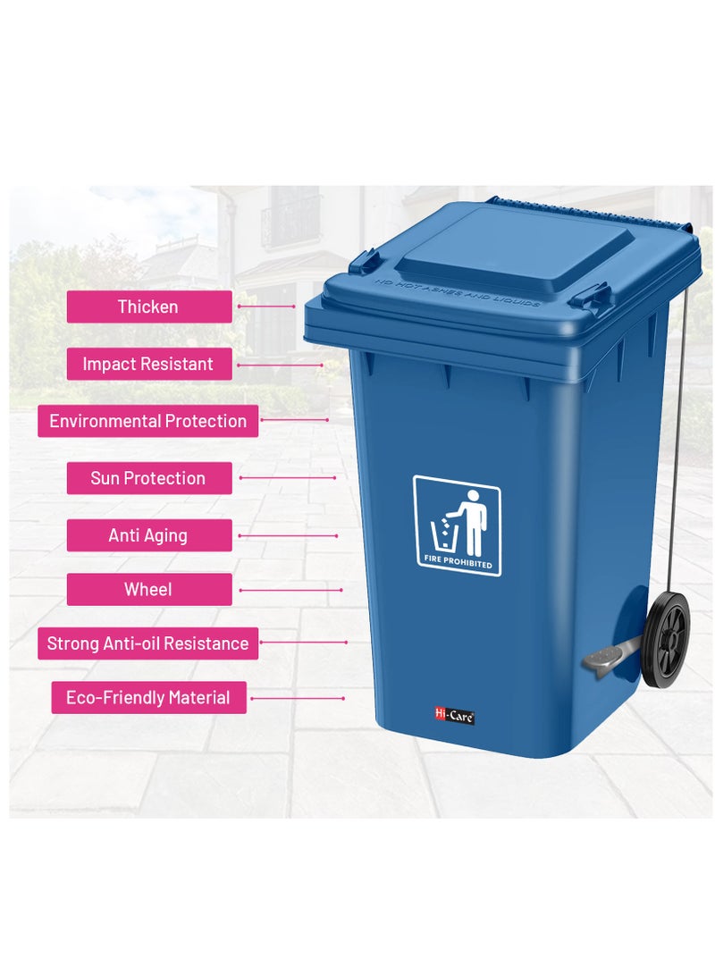 Plastic Garbage Bin 120 Litre with wheel and pedal - Heavy Duty Kitchen Dust Bin Outdoor Recycle Trash Can Large Industrial Waste bin Trash bin (Blue)