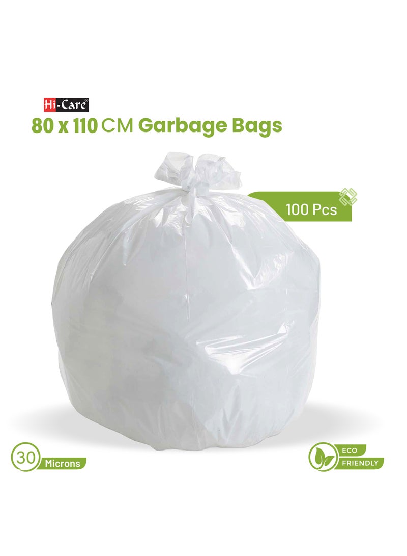 {Pack of 100 Bags} Garbage Bag White 80x110cm 30 Micron Heavy Duty Oxo Biodegradable Plastic bag Large Trash Bags Dustbin Bags Waste Bag Office Bag Strong And Durable Bin Bag Garbage Bag Large