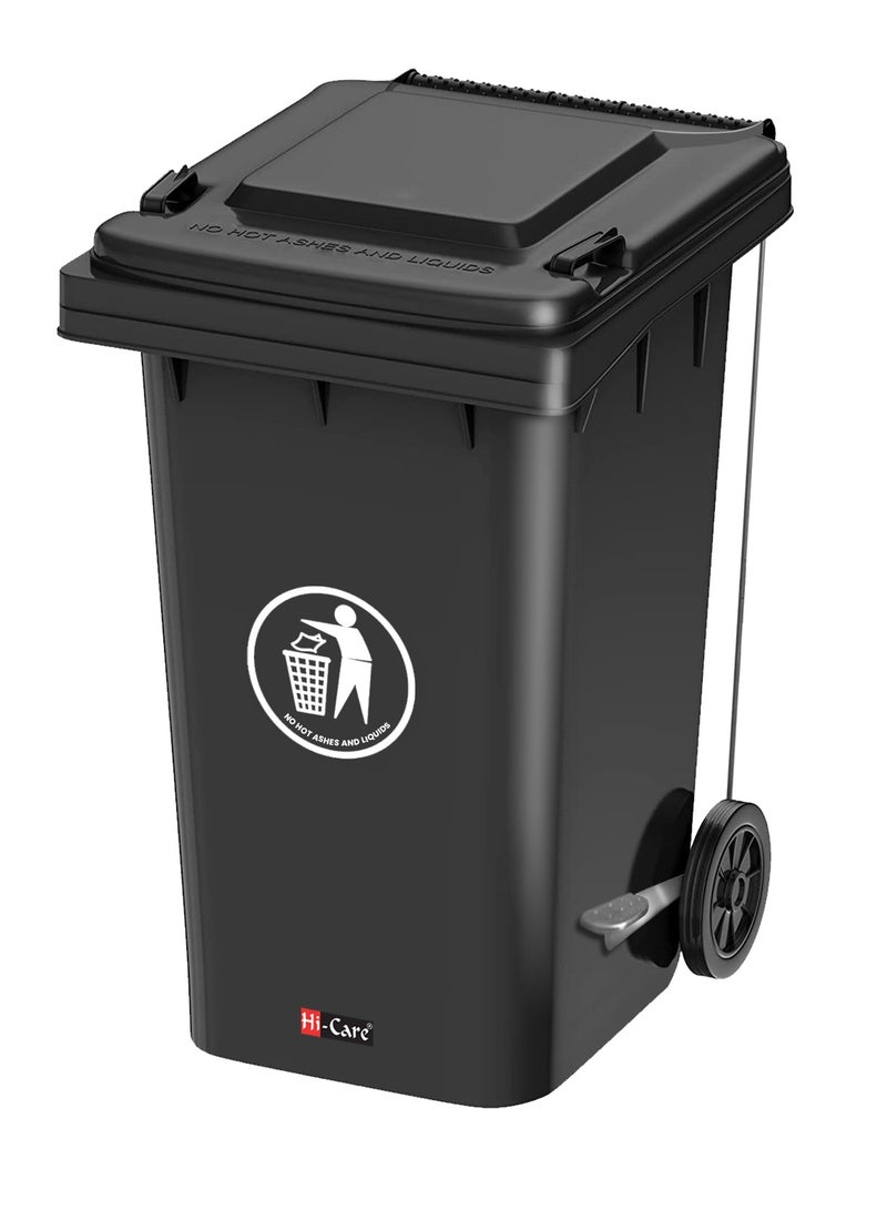 Hi-Care Plastic Garbage Bin 240 Litre with wheel and pedal - Heavy Duty Kitchen Dust Bin Outdoor Recycle Trash Can Large Industrial Waste bin Trash bin (Black)