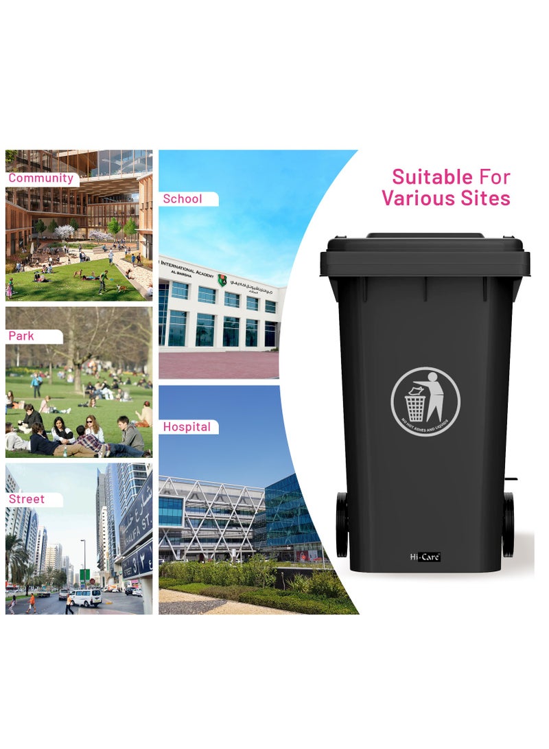 Hi-Care Plastic Garbage Bin 240 Litre with wheel and pedal - Heavy Duty Kitchen Dust Bin Outdoor Recycle Trash Can Large Industrial Waste bin Trash bin (Black)