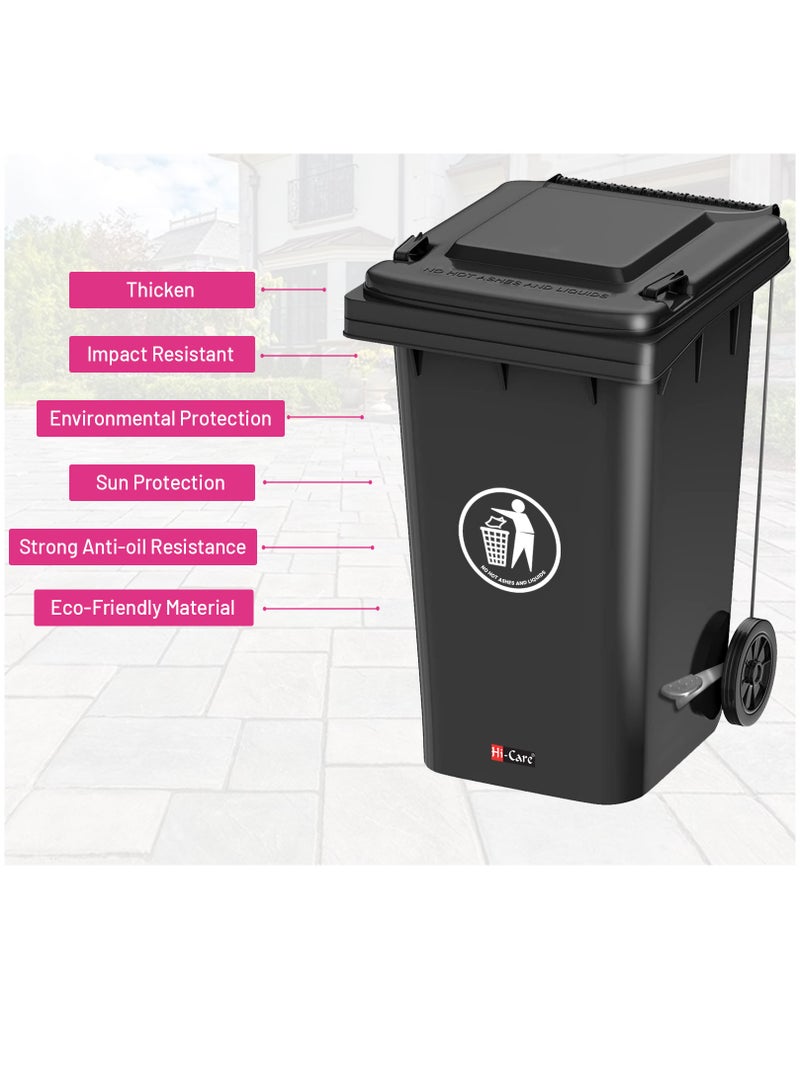 Hi-Care Plastic Garbage Bin 240 Litre with wheel and pedal - Heavy Duty Kitchen Dust Bin Outdoor Recycle Trash Can Large Industrial Waste bin Trash bin (Black)