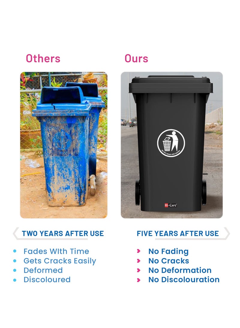 Hi-Care Plastic Garbage Bin 240 Litre with wheel and pedal - Heavy Duty Kitchen Dust Bin Outdoor Recycle Trash Can Large Industrial Waste bin Trash bin (Black)