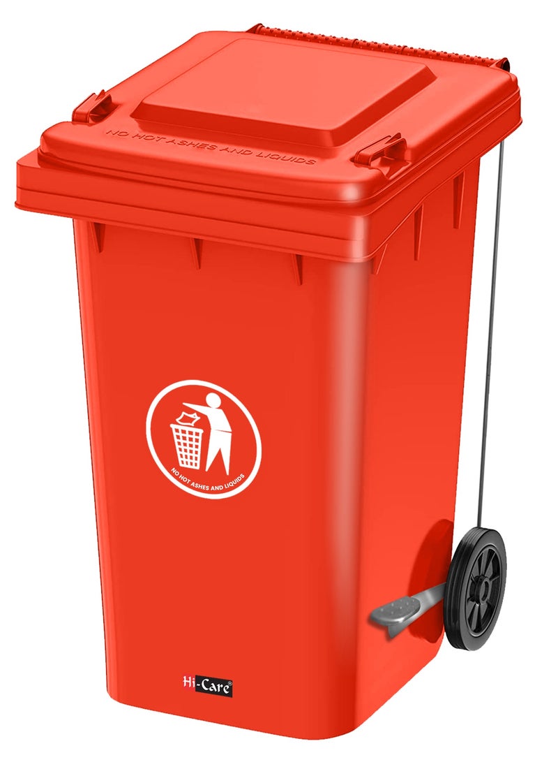 Plastic Garbage Bin 120 Litre with wheel and pedal - Heavy Duty Kitchen Dust Bin Outdoor Recycle Trash Can Large Industrial Waste bin Trash bin (Red)