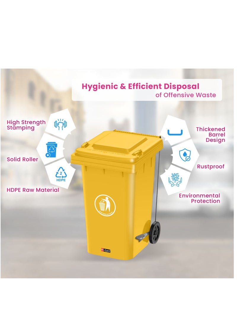 Plastic Garbage Bin 240 Litre with wheel and pedal - Heavy Duty Kitchen DustBin Outdoor Recycle Trash Can Large Industrial Waste bin Trash bin (Yellow)