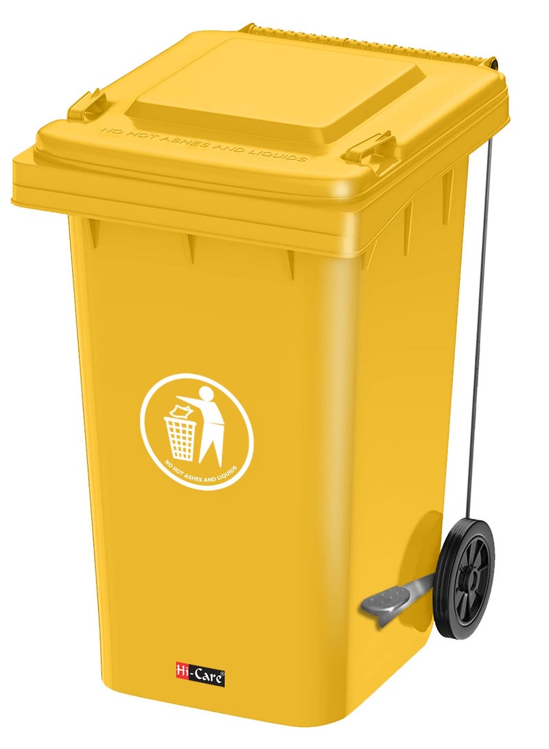 Plastic Garbage Bin 240 Litre with wheel and pedal - Heavy Duty Kitchen DustBin Outdoor Recycle Trash Can Large Industrial Waste bin Trash bin (Yellow)