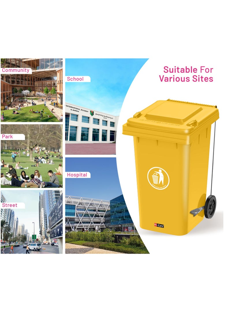 Plastic Garbage Bin 240 Litre with wheel and pedal - Heavy Duty Kitchen DustBin Outdoor Recycle Trash Can Large Industrial Waste bin Trash bin (Yellow)