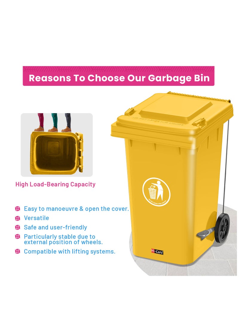 Plastic Garbage Bin 240 Litre with wheel and pedal - Heavy Duty Kitchen DustBin Outdoor Recycle Trash Can Large Industrial Waste bin Trash bin (Yellow)