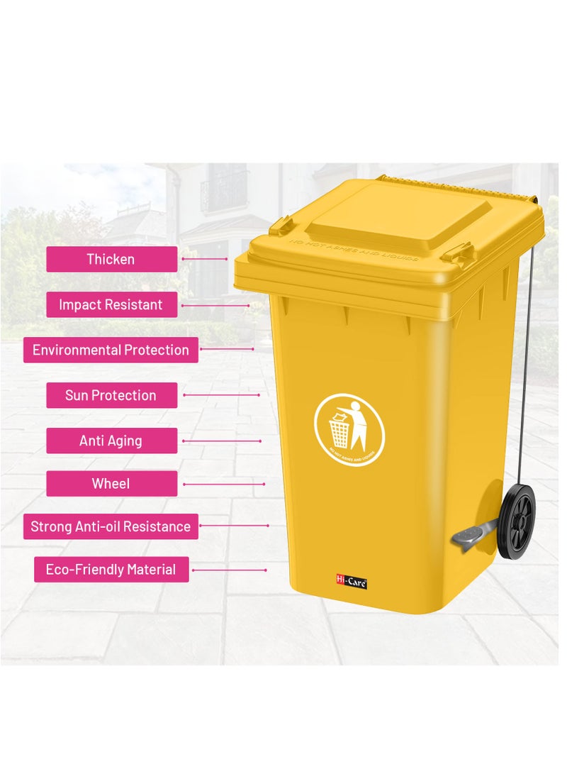 Plastic Garbage Bin 240 Litre with wheel and pedal - Heavy Duty Kitchen DustBin Outdoor Recycle Trash Can Large Industrial Waste bin Trash bin (Yellow)