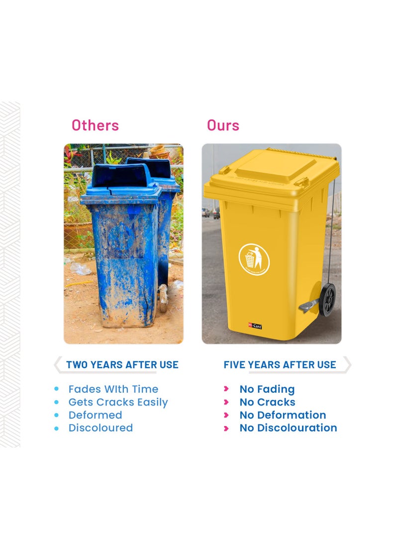 Plastic Garbage Bin 240 Litre with wheel and pedal - Heavy Duty Kitchen DustBin Outdoor Recycle Trash Can Large Industrial Waste bin Trash bin (Yellow)