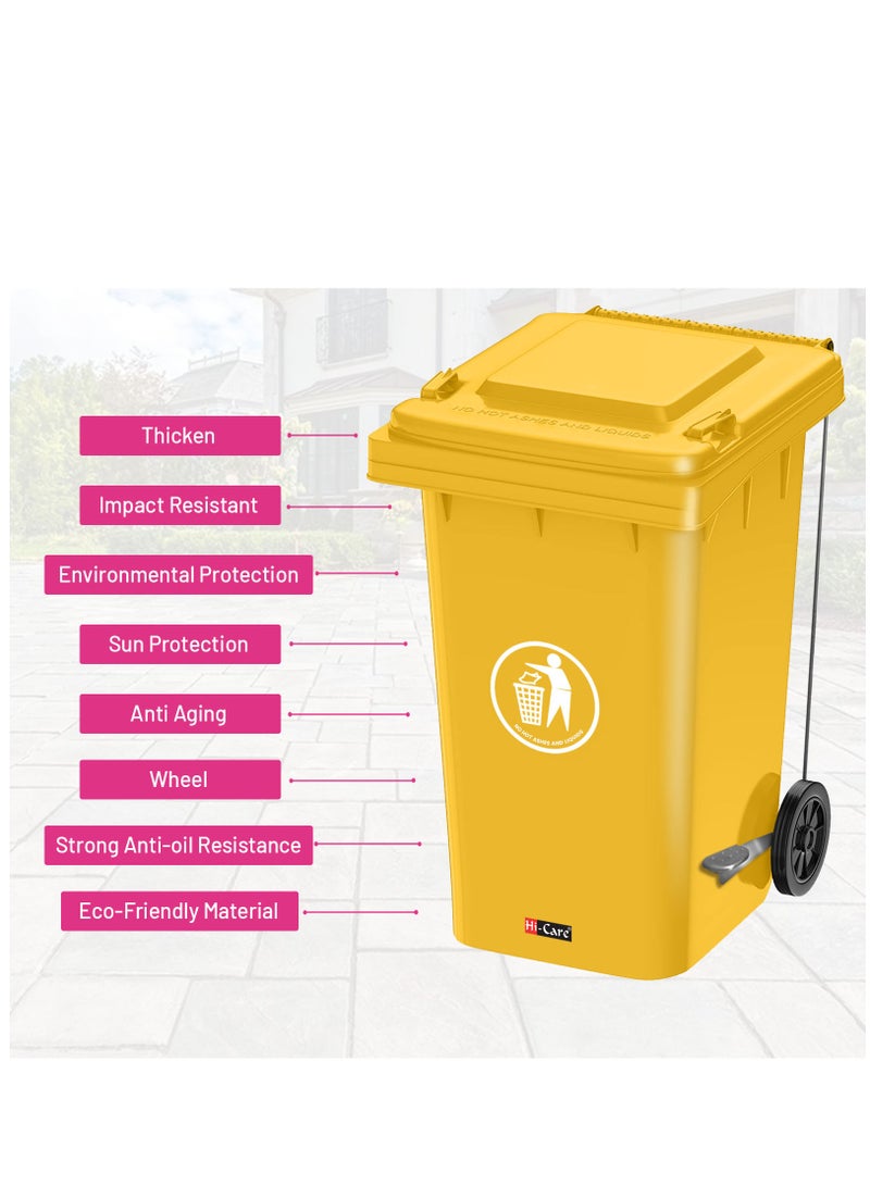 Plastic Garbage Bin 120 Litre with wheel and pedal - Heavy Duty Kitchen DustBin Outdoor Recycle Trash Can Large Industrial Waste bin Trash bin (Yellow)