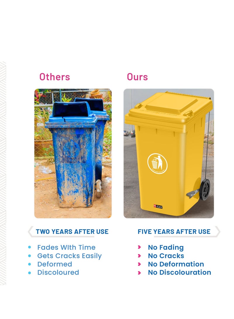 Plastic Garbage Bin 120 Litre with wheel and pedal - Heavy Duty Kitchen DustBin Outdoor Recycle Trash Can Large Industrial Waste bin Trash bin (Yellow)