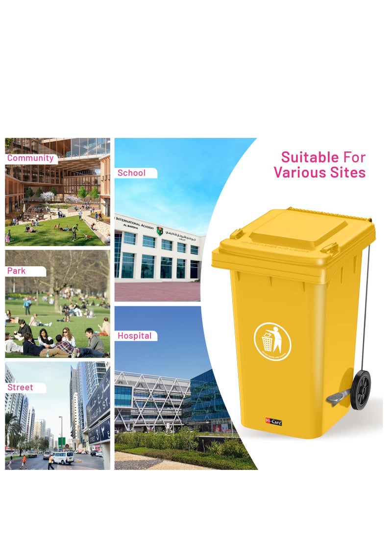 Plastic Garbage Bin 120 Litre with wheel and pedal - Heavy Duty Kitchen DustBin Outdoor Recycle Trash Can Large Industrial Waste bin Trash bin (Yellow)