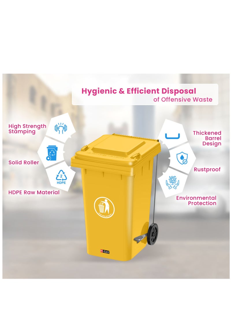 Plastic Garbage Bin 120 Litre with wheel and pedal - Heavy Duty Kitchen DustBin Outdoor Recycle Trash Can Large Industrial Waste bin Trash bin (Yellow)