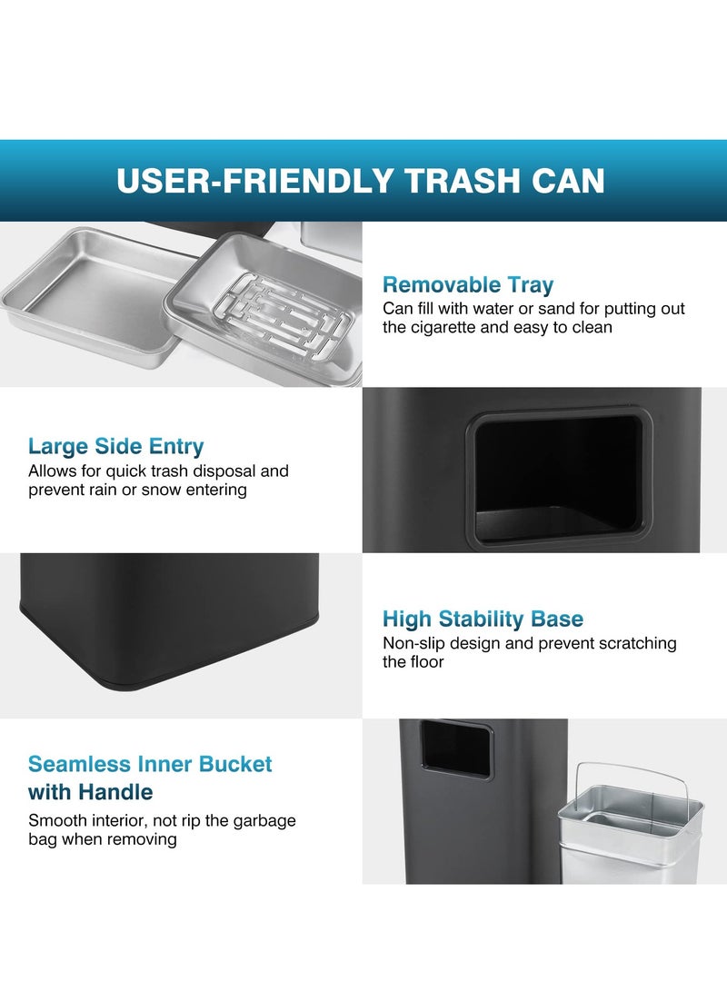 Stainless Steel Trash Can with Lid, Commercial Indoor Outdoor Garbage Can Waste Bin with Removable Inner Bucket, Metal Trash Receptacle Waste Container for Office, Restaurant, Hotel