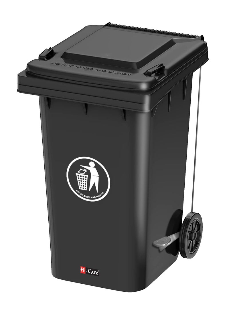 Plastic Garbage Bin 120 Litre with wheel and pedal - Heavy Duty Kitchen DustBin Outdoor Recycle Trash Can Large Industrial Waste bin Trash bin (Black)