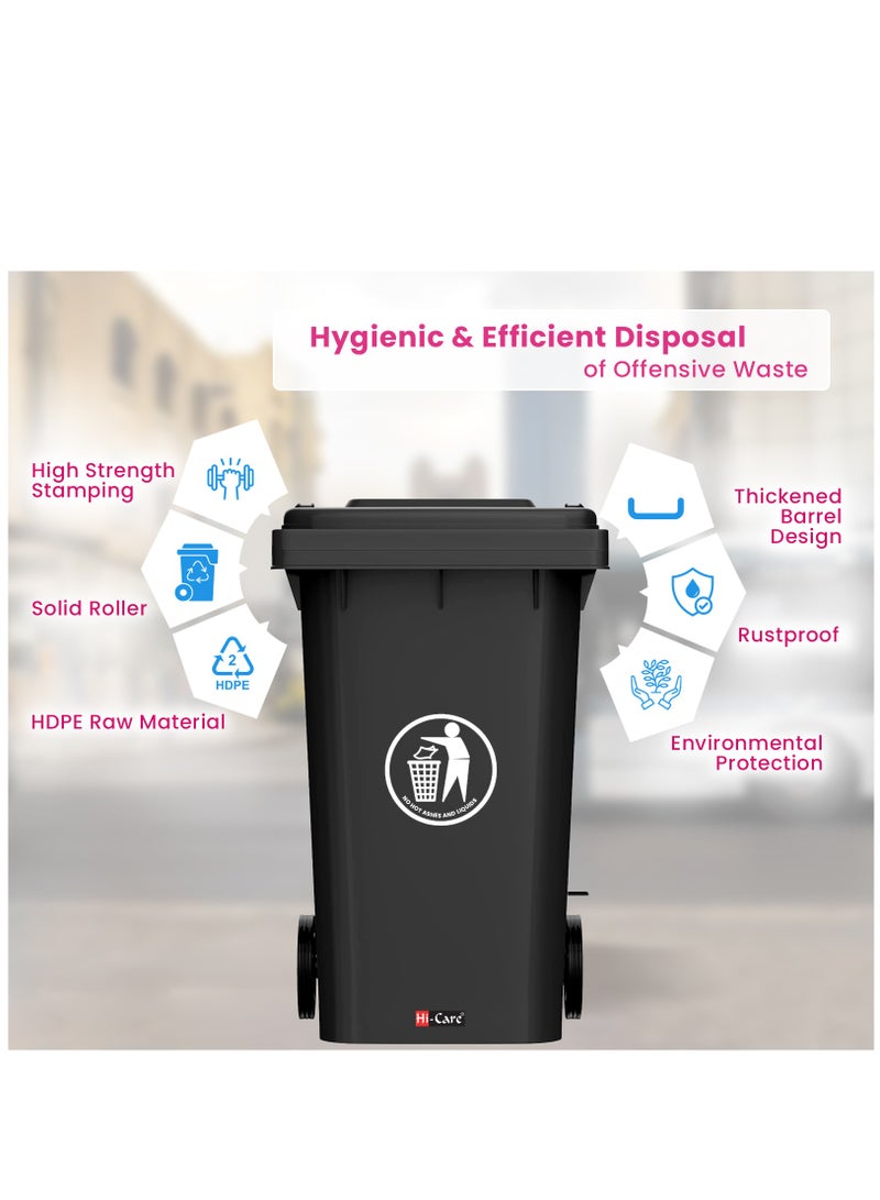 Plastic Garbage Bin 120 Litre with wheel and pedal - Heavy Duty Kitchen DustBin Outdoor Recycle Trash Can Large Industrial Waste bin Trash bin (Black)