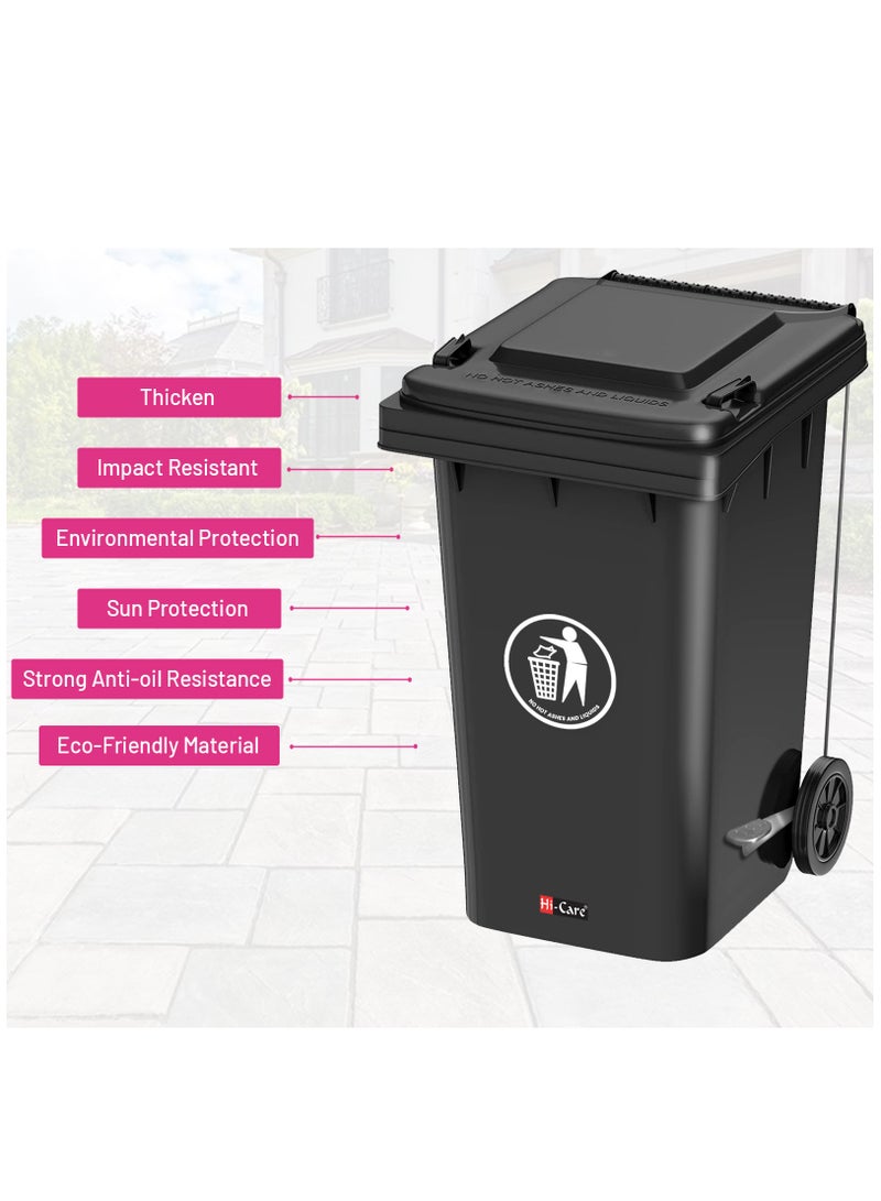 Plastic Garbage Bin 120 Litre with wheel and pedal - Heavy Duty Kitchen DustBin Outdoor Recycle Trash Can Large Industrial Waste bin Trash bin (Black)