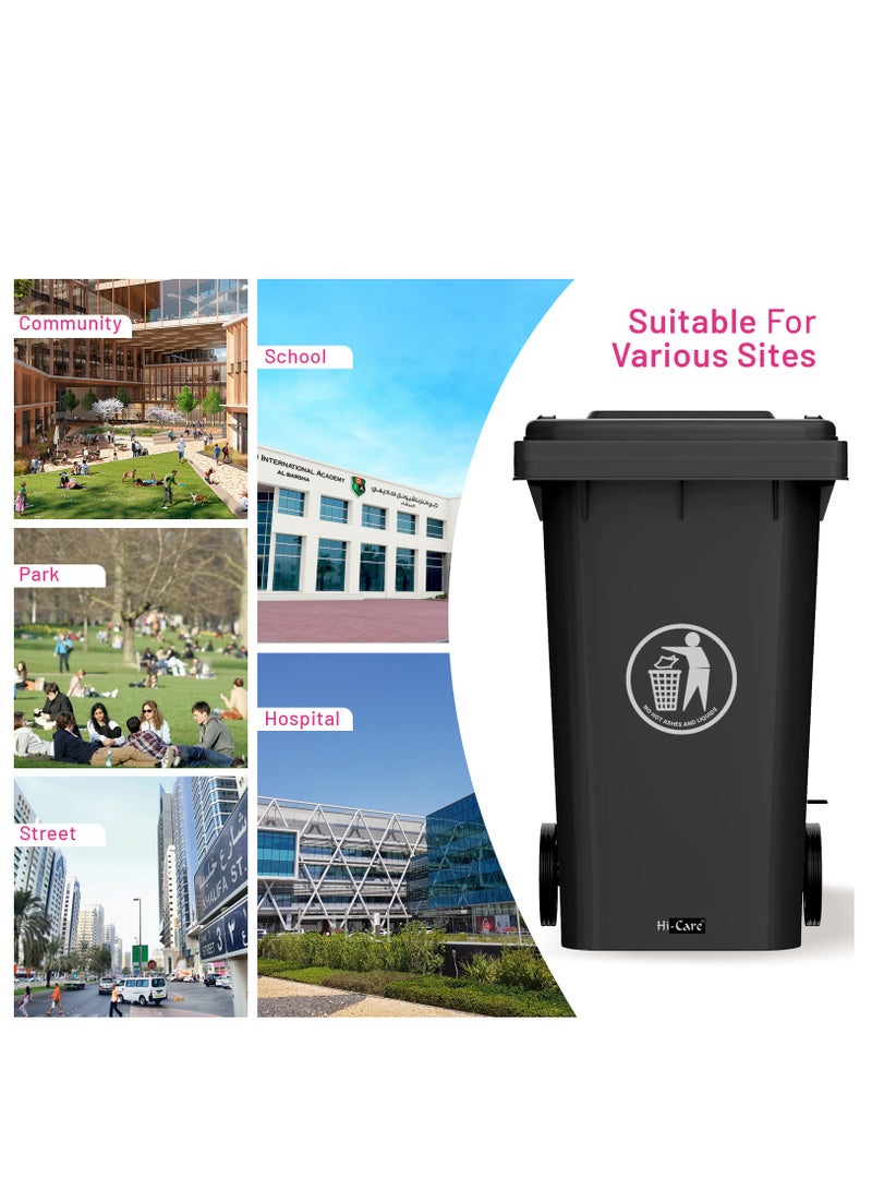 Plastic Garbage Bin 120 Litre with wheel and pedal - Heavy Duty Kitchen DustBin Outdoor Recycle Trash Can Large Industrial Waste bin Trash bin (Black)