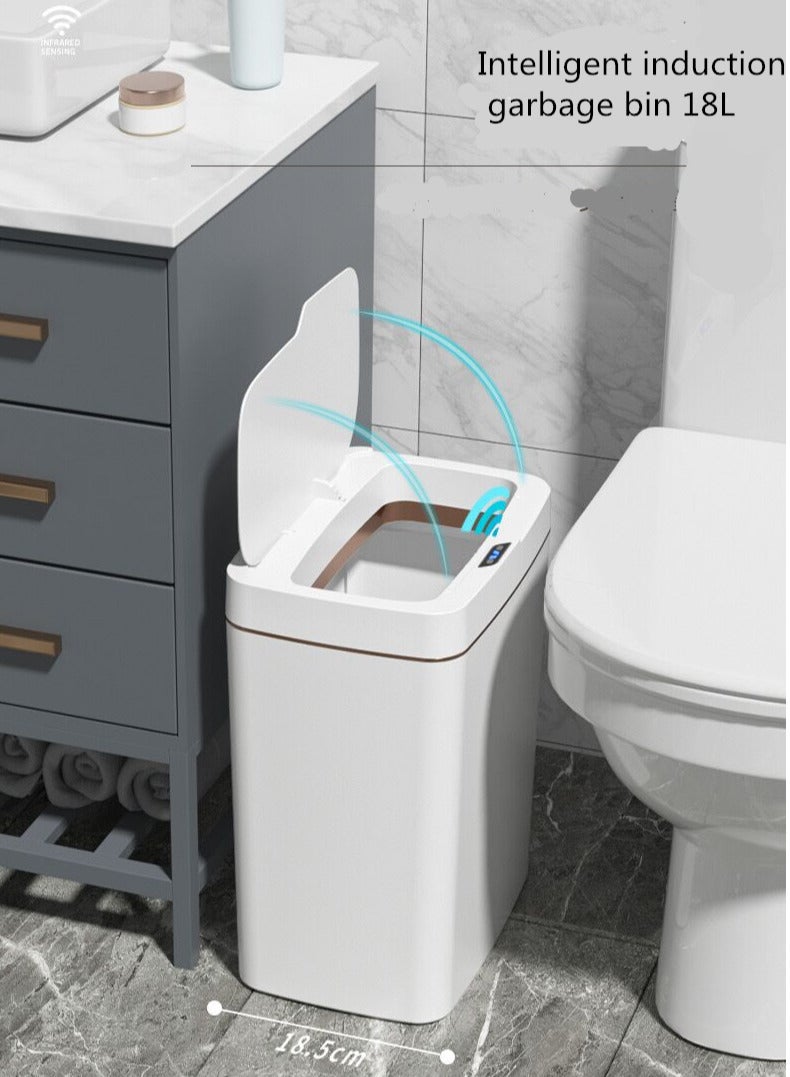 Bathroom Trash Can 18L Waterproof Motion Sensor Small Bathroom Trash Can with Lid Slim Plastic Narrow Bedroom Garbage Can