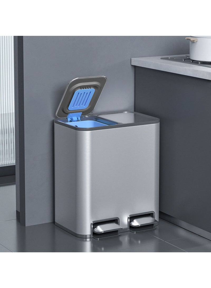 8L Dual Trash and Recycling Bin, Fingerprint Proof Stainless Steel Kitchen Garbage Can with Removable Inner Bucket and Double Lid, Pedal Trash Bin for Kitchen Home Office