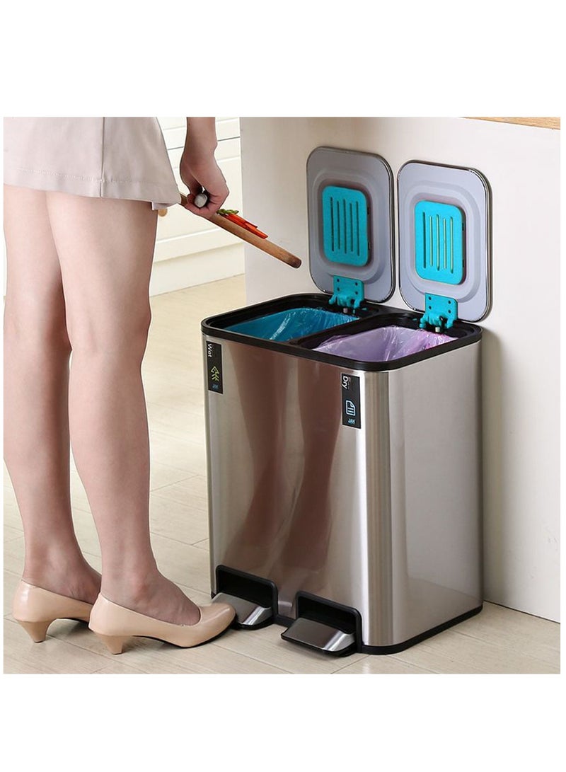 8L Dual Trash and Recycling Bin, Fingerprint Proof Stainless Steel Kitchen Garbage Can with Removable Inner Bucket and Double Lid, Pedal Trash Bin for Kitchen Home Office