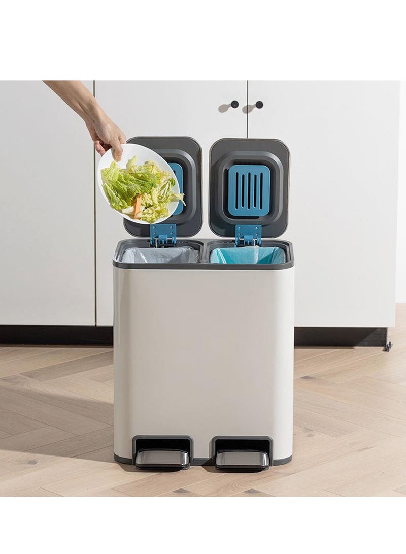 8L Dual Trash and Recycling Bin, Fingerprint Proof Stainless Steel Kitchen Garbage Can with Removable Inner Bucket and Double Lid, Pedal Trash Bin for Kitchen Home Office