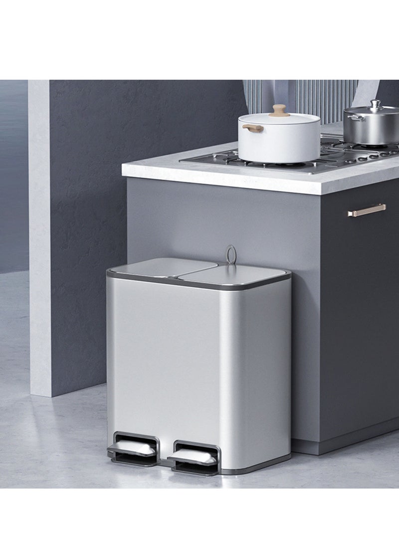 8L Dual Trash and Recycling Bin, Fingerprint Proof Stainless Steel Kitchen Garbage Can with Removable Inner Bucket and Double Lid, Pedal Trash Bin for Kitchen Home Office