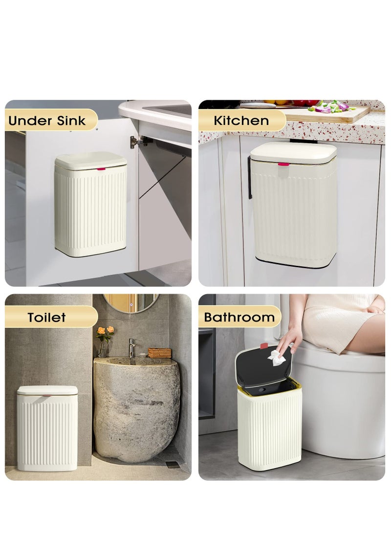 Kitchen Hanging Trash Can with Lid, 2.1 Gallon Stainless Steel Trash Can Compost Bin, Wall-Mount Indoor Kitchen Trash Bin for Cabinet, Under Sink, Bathroom (2.1 Gallon, 8L Ivory White)