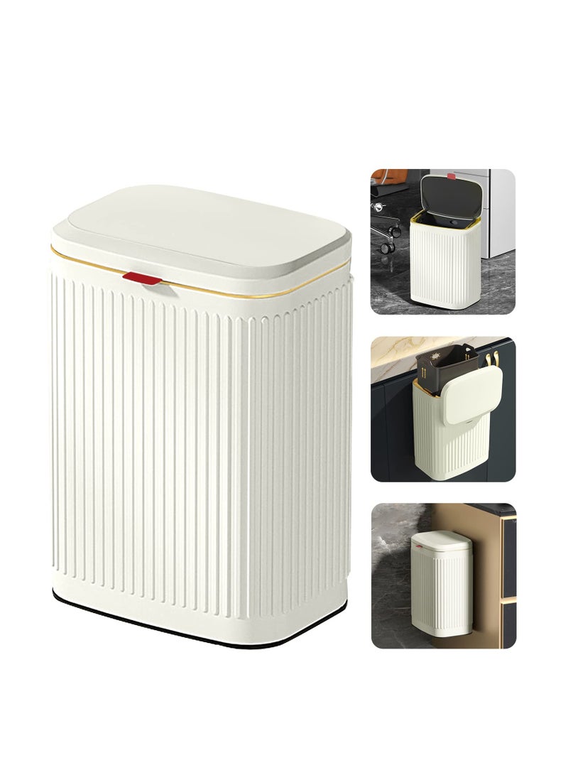 Kitchen Hanging Trash Can with Lid, 2.1 Gallon Stainless Steel Trash Can Compost Bin, Wall-Mount Indoor Kitchen Trash Bin for Cabinet, Under Sink, Bathroom (2.1 Gallon, 8L Ivory White)