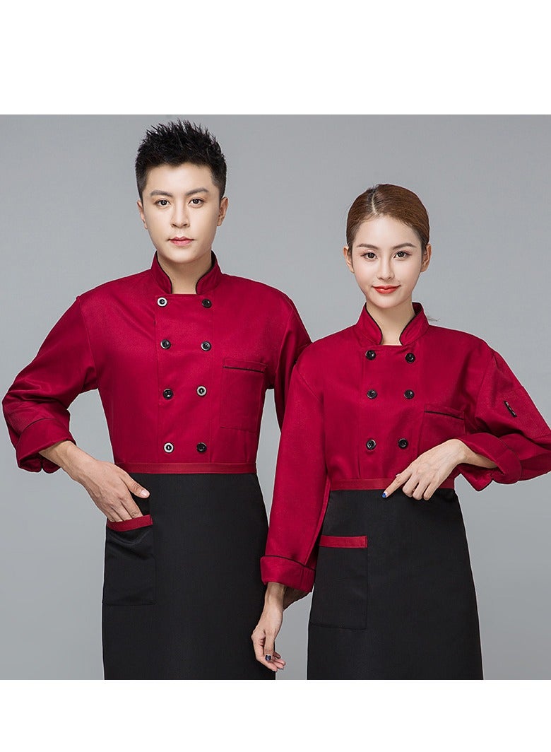 Chef Uniform Apron Suit Long Sleeves Suitable For Hotel Western Restaurant Red