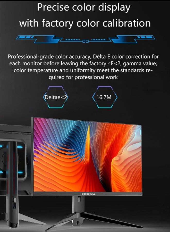 27 Inch Gaming Monitor, Pane IPS, 165Hz Refresh Rate, 1ms Response Time, AMD FreeSync (NVIDIA G-Sync Compatible) Flat screen with lifting base.