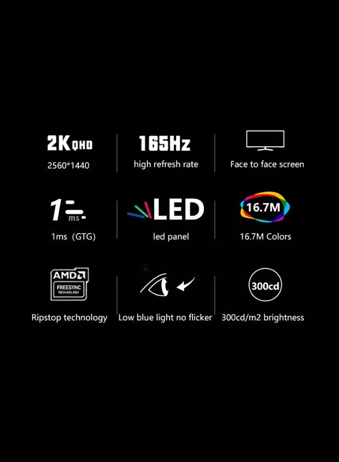 27 Inch Gaming Monitor, Pane IPS, 165Hz Refresh Rate, 1ms Response Time, AMD FreeSync (NVIDIA G-Sync Compatible) Flat screen with lifting base.