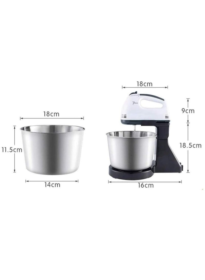 Electric Hand Mixer With Steel Bowl, 7 Speed With Small Blenders Cake Whipping Machine Includes Stainless Steel Beaters & Dough Hooks Whisk Kneaders For Kitchen Baking Cooking