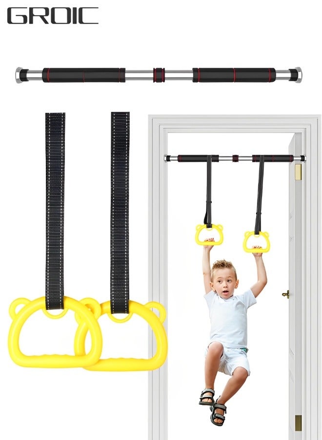 Pull Up Bar Chin Up Bar, Adjustable 60~100 CM Door Horizontal Bars with Kids Gymnastic Rings Pull up Rings for Home Workout Gym Training Workout Bar Sport Fitness