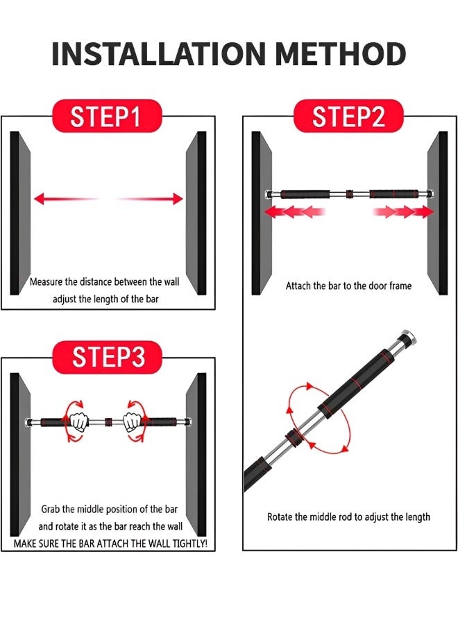 Pull Up Bar Chin Up Bar, Adjustable 60~100 CM Door Horizontal Bars with Kids Gymnastic Rings Pull up Rings for Home Workout Gym Training Workout Bar Sport Fitness