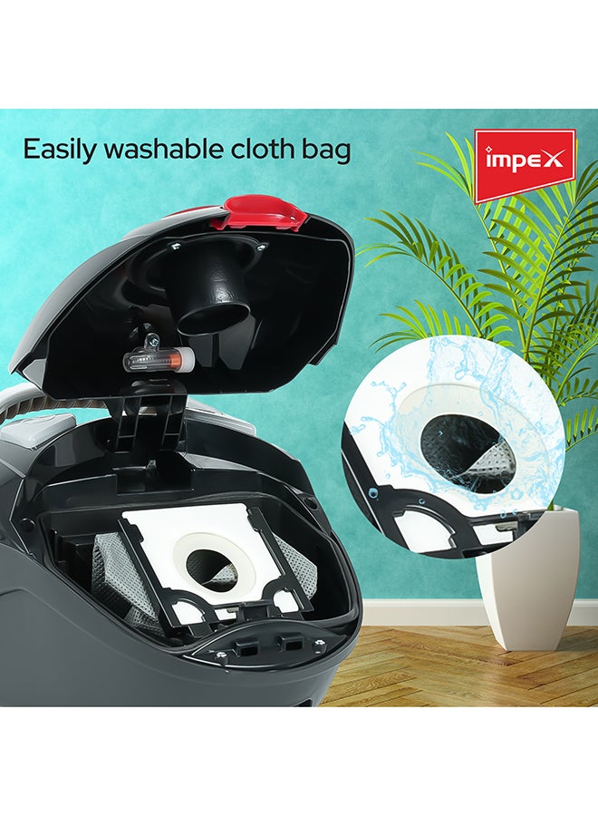 Vacuum Cleaner | High-Power Suction | Washable Cloth Bag | Flexible Hose with Air Flow Adjustment | Pedal Switch & Auto-Rewinding Wire | Easy Movement with Wheels 1.2 L 1200 W VC 4705 Black