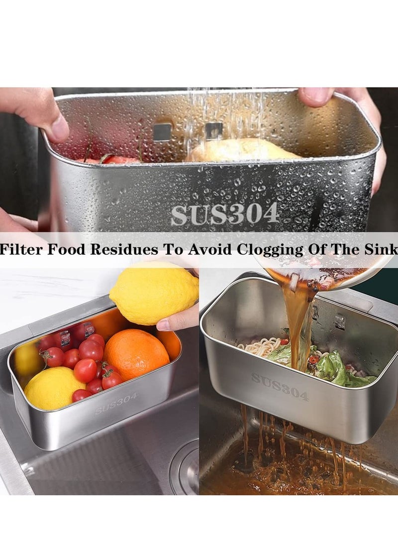 Stainless Steel Sink Strainer Basket,Multifunction Sink Strainer Kitchen Food Catcher for Filter Kitchen Waste and Wash Vegetables Fruits (square silver)