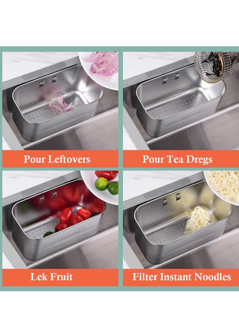 Stainless Steel Sink Strainer Basket,Multifunction Sink Strainer Kitchen Food Catcher for Filter Kitchen Waste and Wash Vegetables Fruits (square silver)