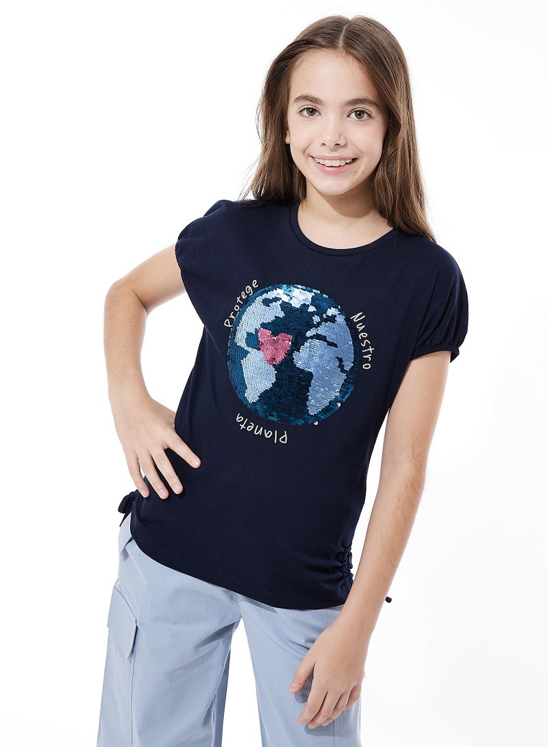 Cargo Pants and T-Shirt Set for Girls (Navy/Blue, 6-12 YRS)