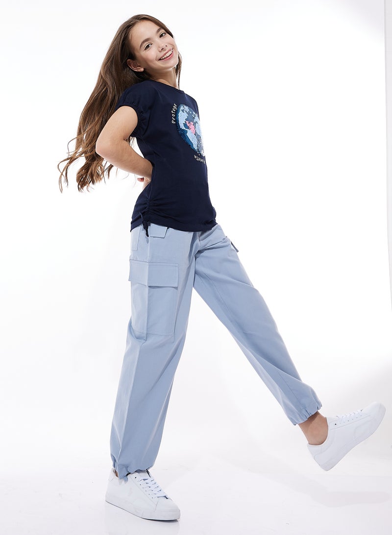 Cargo Pants and T-Shirt Set for Girls (Navy/Blue, 6-12 YRS)