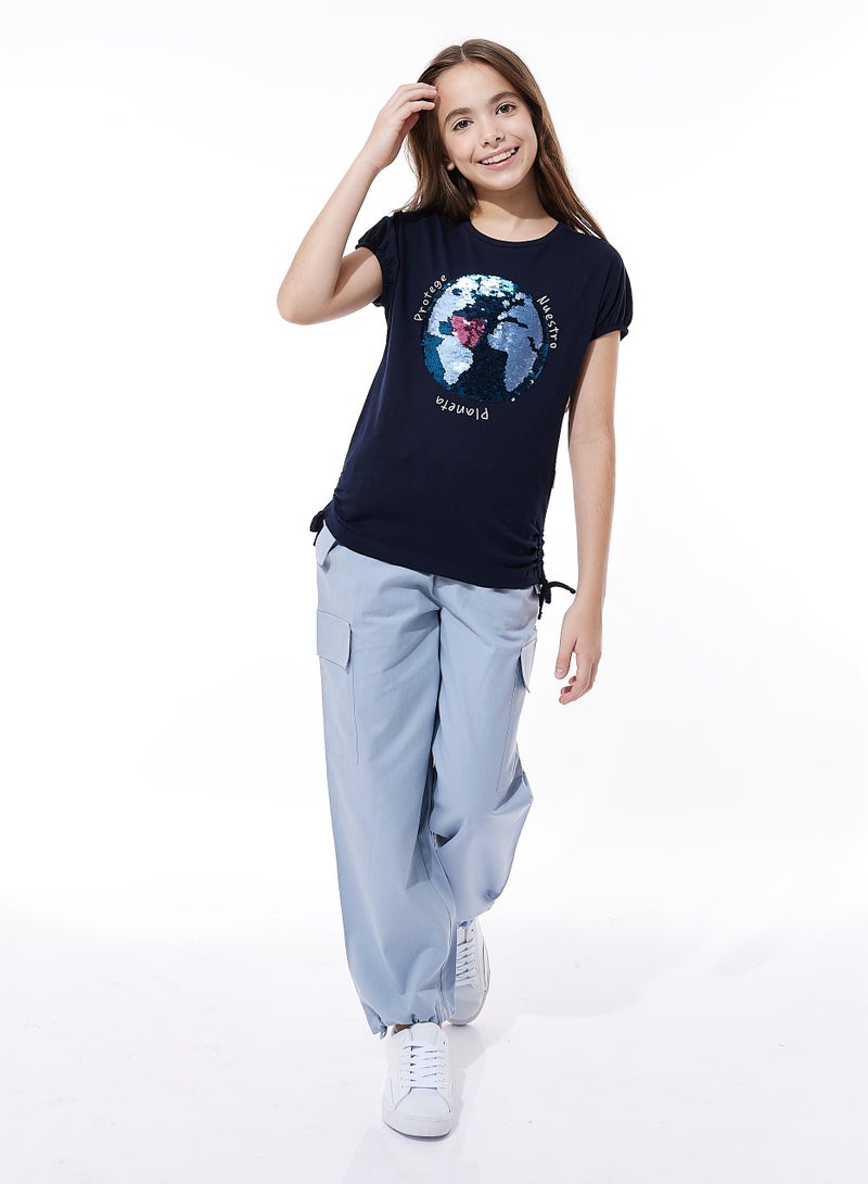 Cargo Pants and T-Shirt Set for Girls (Navy/Blue, 6-12 YRS)