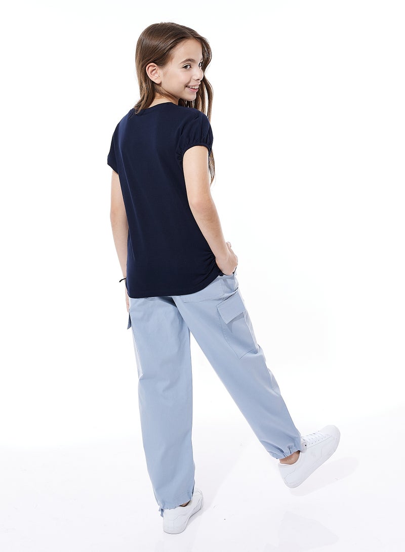 Cargo Pants and T-Shirt Set for Girls (Navy/Blue, 6-12 YRS)