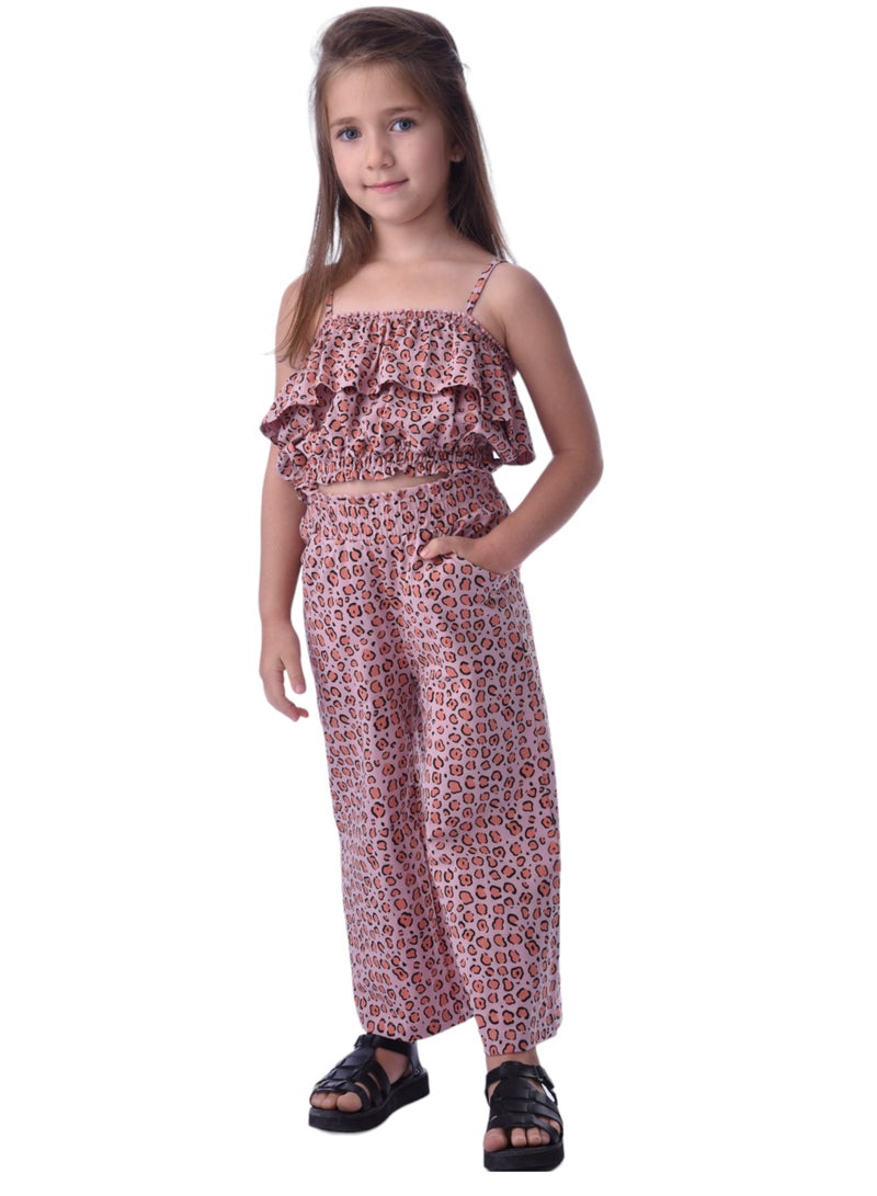 Girls (2-8 Years) Tee and  Straight Fit Pant Set - Pink-Multicolor