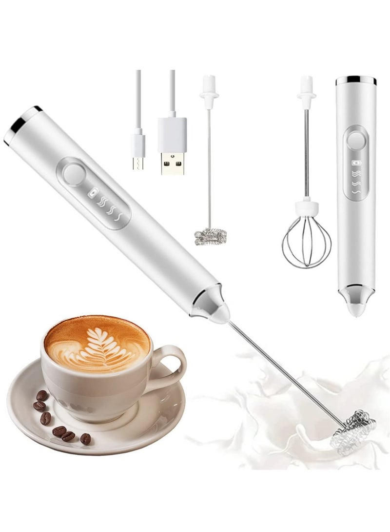 Handheld Milk Frother 2 Stainless Steel Heads 3 Speeds Rechargeable Ideal for Lattes Cappuccinos Matcha Hot Chocolate