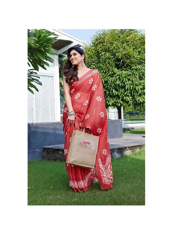 Women's Latest Chiffon Batik Printed Saree with Blouse Piece